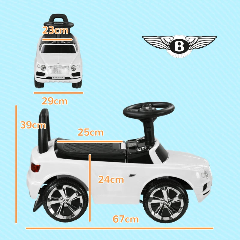 Bentley Bentayga Licensed Foot to Floor Ride on Car, Sliding Car Push Along Car w/ Under Seat Storage - White