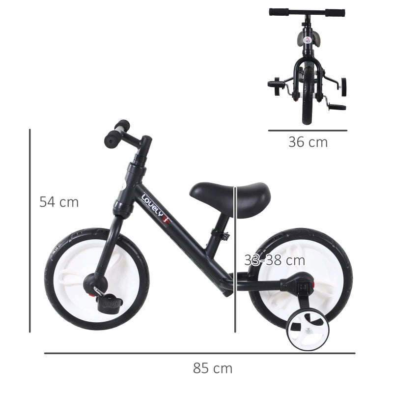 11 Inch Kids Balance Bike Training Pedal Bicycle W/ Removable Stabilizers EVA Tyres Adjustable Seat Height 2 to 5 Years Gift for Boys Girls Black