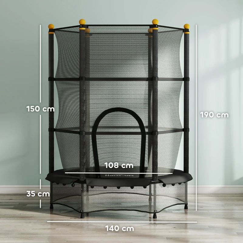 4.6FT/55" Kids Trampoline with Safety Enclosure, Outdoor Indoor Use, for Ages 3-10 Years, Black