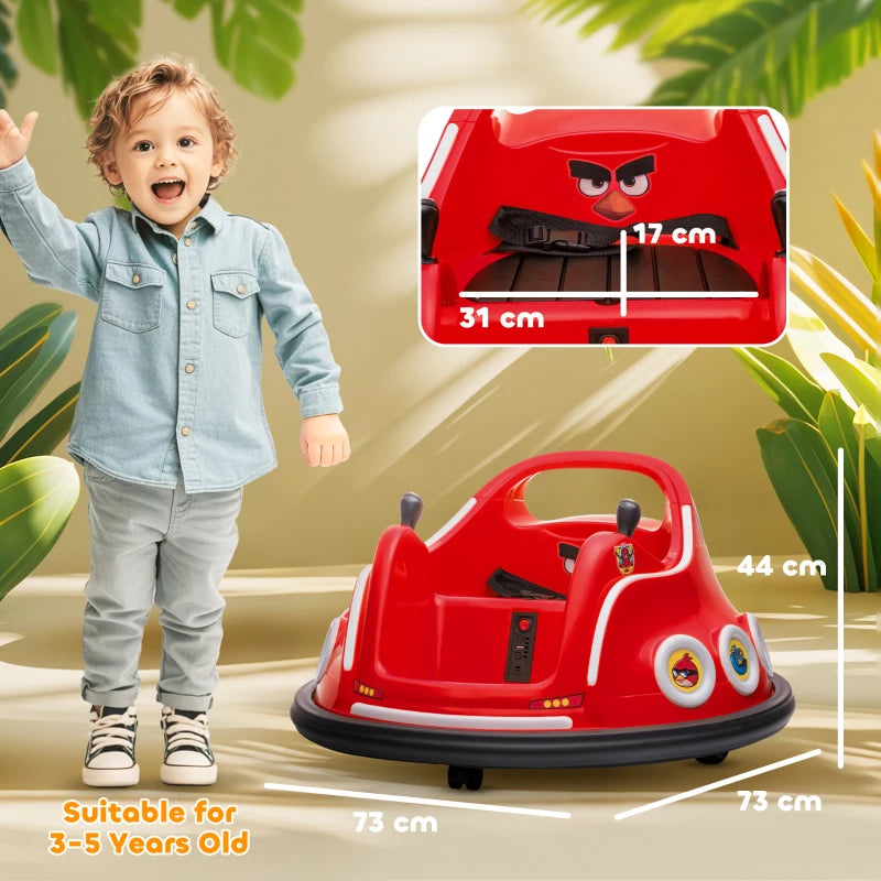 Angry Bird Licensed Waltzer Car, 12V Kids Bumper Car w/ Joysticks, Remote, Music LED Lights, Red