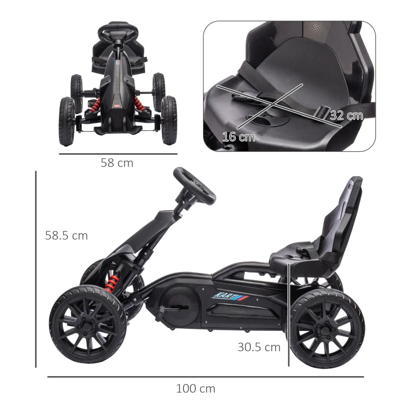 Kids Pedal Go Kart, with Adjustable Seat, EVA Wheels, Seat, Handbrake - Black
