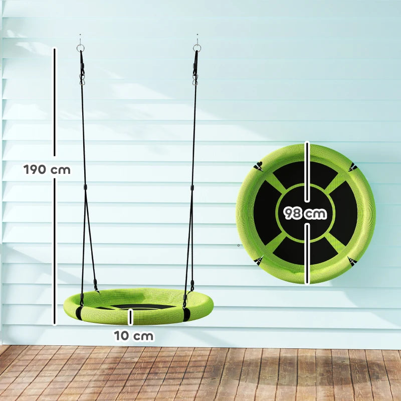 100cm Diameter Nest Seat for Kids with Height Adjustable Hanging Ropes for Outdoor, Playground, Garden, Green
