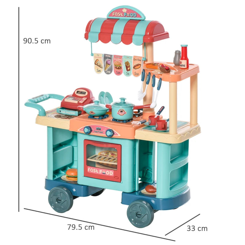 50 Pcs Kids Kitchen Play set Fast Food Trolley Cart Pretend Playset Toys with Play Food Cashier Register Accessories Gift for Boys Girls Age 3-6