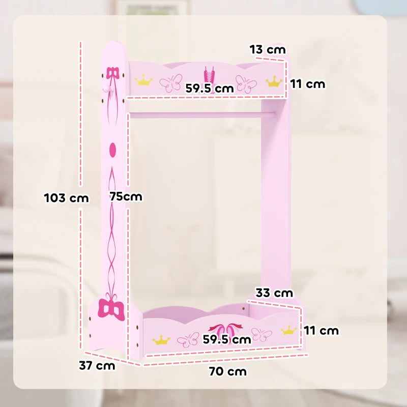 Kids Clothes Rail with Two Shelves, for 3-8 Years, Pink