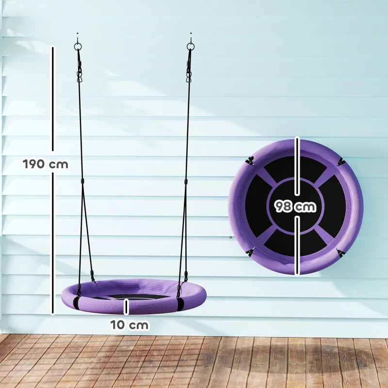 100cm Diameter Nest Seat for Kids with Height Adjustable Hanging Ropes for Outdoor, Playground, Garden, Purple