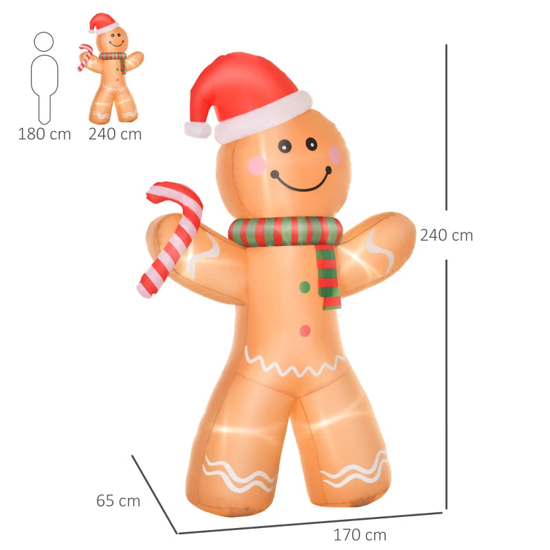 8ft Christmas Inflatable Gingerbread Man, Lighted Blow Up Yard Decor Indoor Outdoor Garden Lawn Party Prop