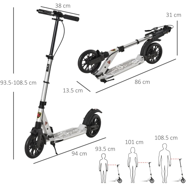 Teen/Adults Aluminium Folding Kick Scooter w/ Shock Mitigation System Silver