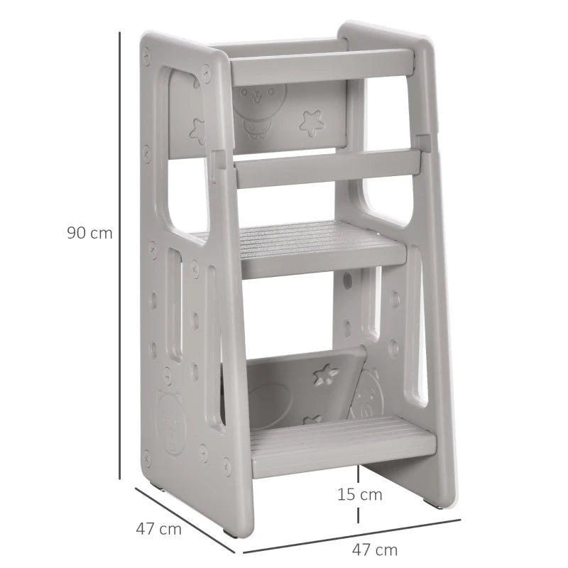 Kids Step Stool, with Adjustable Platform and Non-Slip Mat – Grey