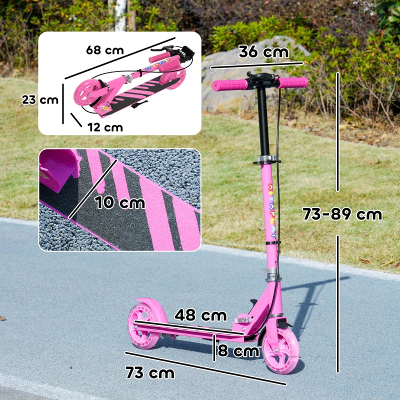 Scooter for Kids Aged 3-8 Years, with Adjustable Handle, Two Light Up Wheels, Handbrake, Rear Brake, Pink