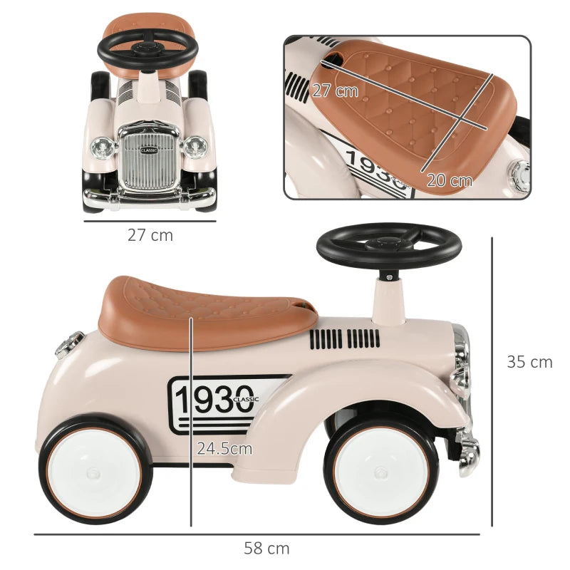 Foot to Floor Slider for Toddlers with Under-Seat Storage, Ride on Sliding Car with Horn, for Ages 12-36 Months - Cream