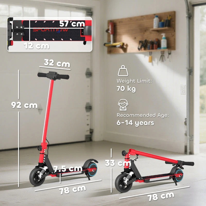 Folding Electric Scooter for Kids, with Dual Brakes, Front Suspension, LED Colourful Lights, Red