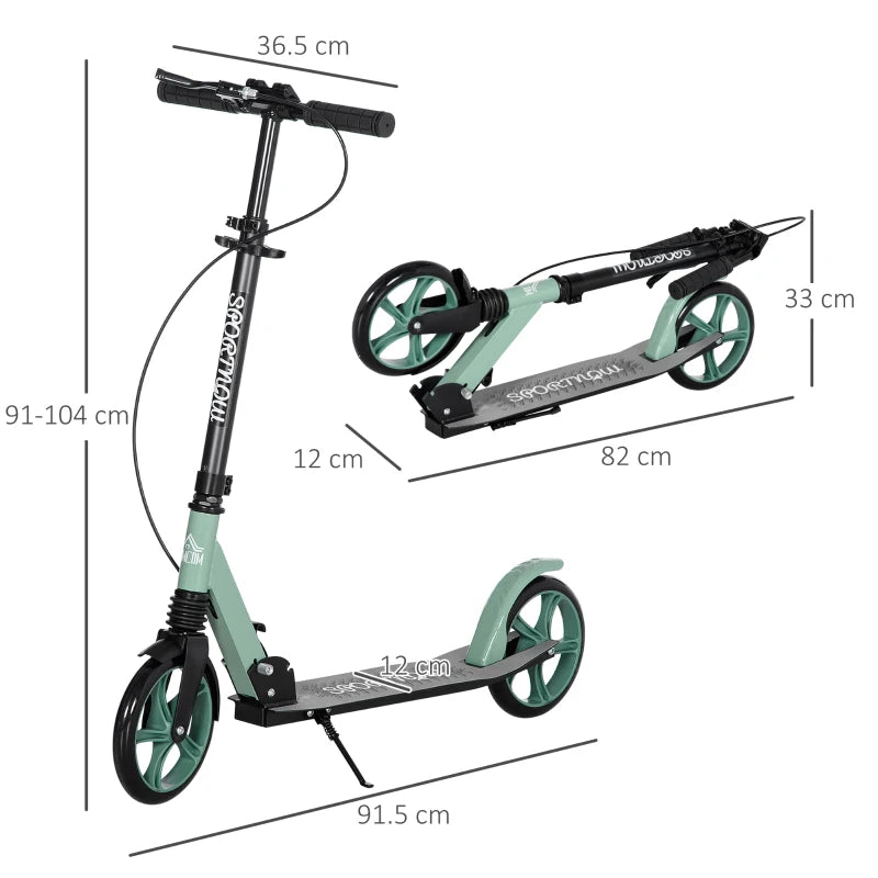 One-click Folding Kick Scooter for 14+ w/ Adjustable Handlebar, Push Scooter with Kickstand, Dual Brake System, Shock Absorber, 200mm Wheels & ABEC-9 Bearings