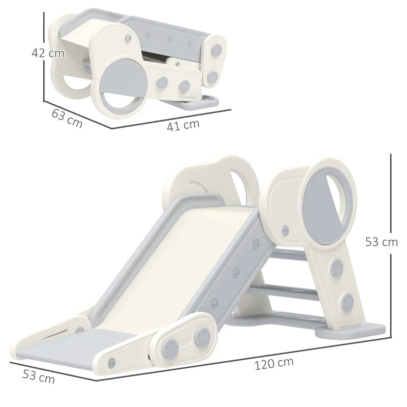 Foldable Kids Slide, Freestanding Baby Slide, for Ages 1.5-3 Years, Grey & Beige
