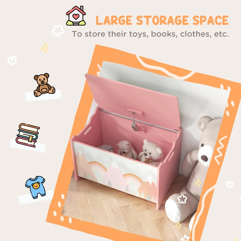 Toy Box, Kids Storage Chest, with Lid, Safety Hinge - Pink