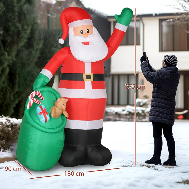 9ft/275 cm Christmas Inflatable Santa with Bear Sack, Giant Christmas Blow Up Decoration with Built-in LED Lights for Garden, Indoor Outdoor Home Decor