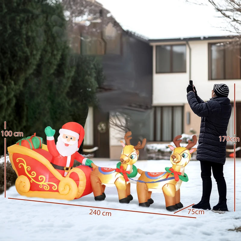 7.9ft Christmas Inflatable Santa on Sleigh with Two Reindeer, Outdoor Christmas Blow Up Decoration with Built-in LED Lights for Garden, Indoor Outdoor Home Decor