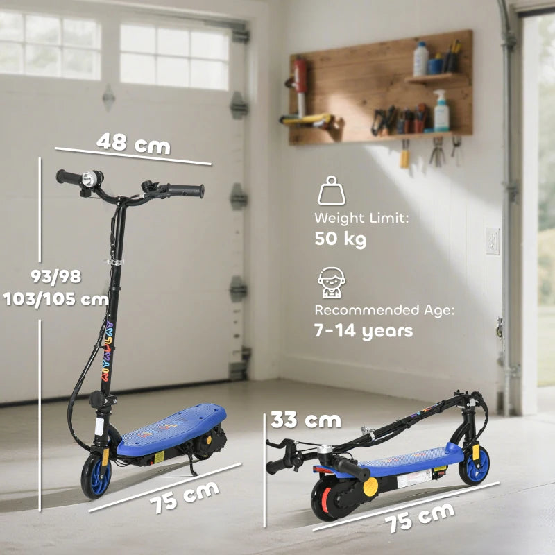 Foldable Electric Scooter, with LED Headlights, for Ages 7-14 Years, Blue