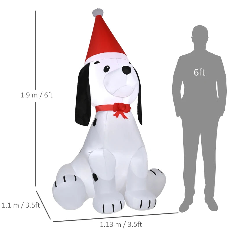 6ft Inflatable Christmas Puppy Dog Wearing Santa Hat Lighted Outdoor Decoration Blow Up Decor for Holiday Indoor