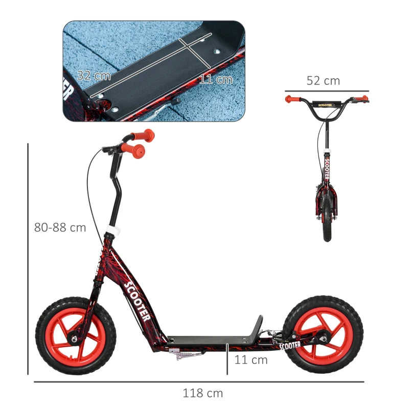 Kids Scooter with Adjustable Handlebar, Children's Kick Scooter with Non-slip Footplate, Rear Brake, Kickstand, Red