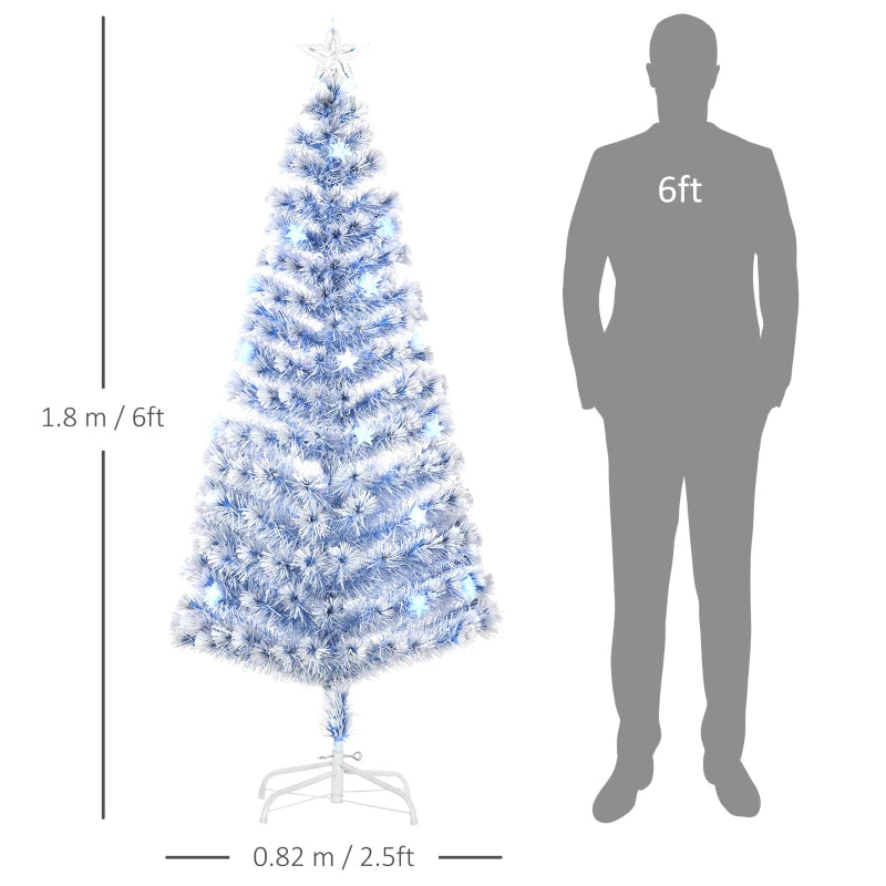 6FT Artificial Fibre Optic Christmas Tree Seasonal Decoration w/ LED Lights Pre-Lit Easy Store White Blue