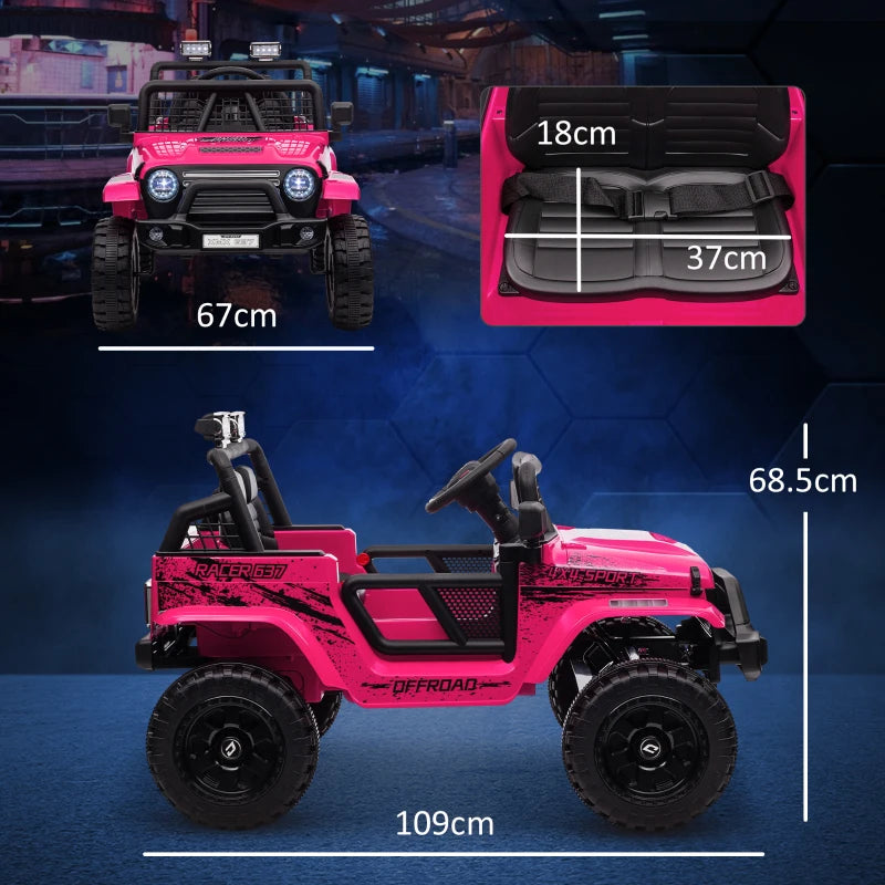 12V Battery Powered Kids Ride-On Car, Electric Truck w/ Spring Suspension, Remote, Music, Horn, Lights, Pink