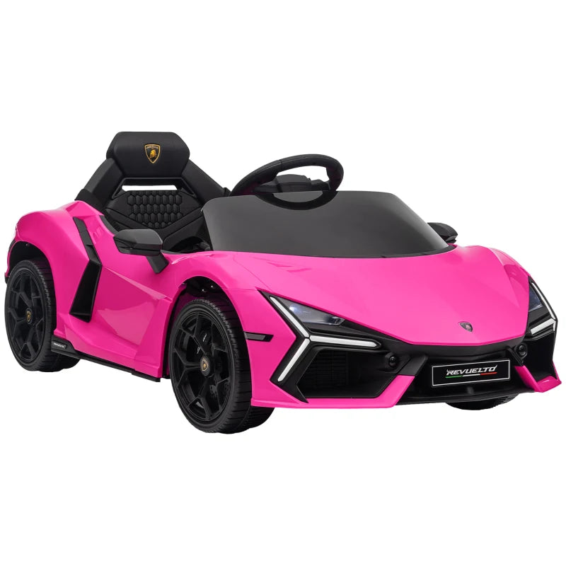 Lamborghini Revuelto Licensed 12V Ride on Car w/ Butterfly Doors, Transport Wheels, Suspension, Remote Control, Pink