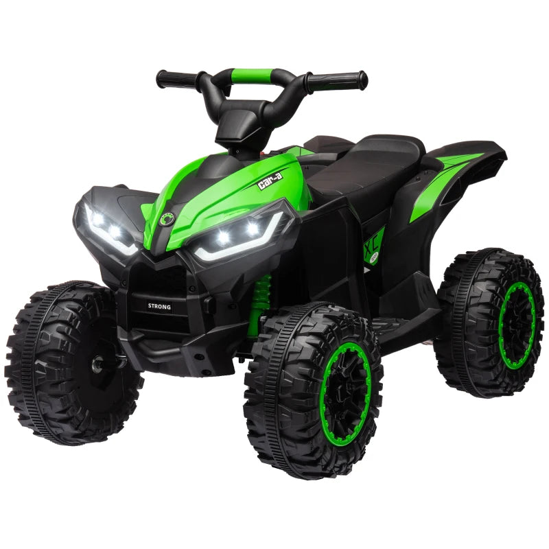 12V Ride-On Quad Bike, with Music, Horn, LED Lights, for Ages 3-5 Years, Green