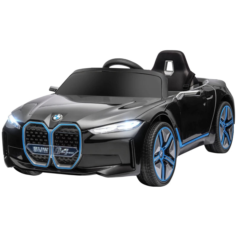 BMW i4 Licensed 12V Kids Electric Ride-On Car, with Remote Control, Portable Battery, Music, Horn, Headlights - Black