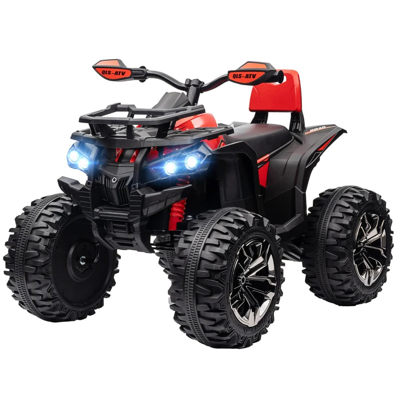 12V Quad Bike ATV with LED Lights, Music, Backrest, Forward, Backward, Red