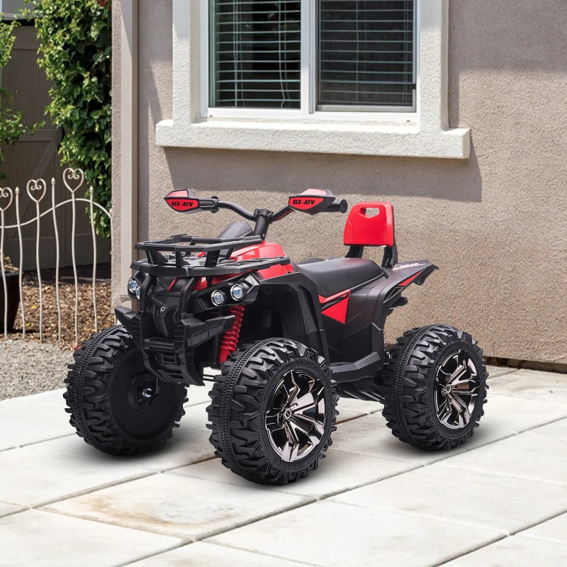 12V Quad Bike ATV with LED Lights, Music, Backrest, Forward, Backward, Red