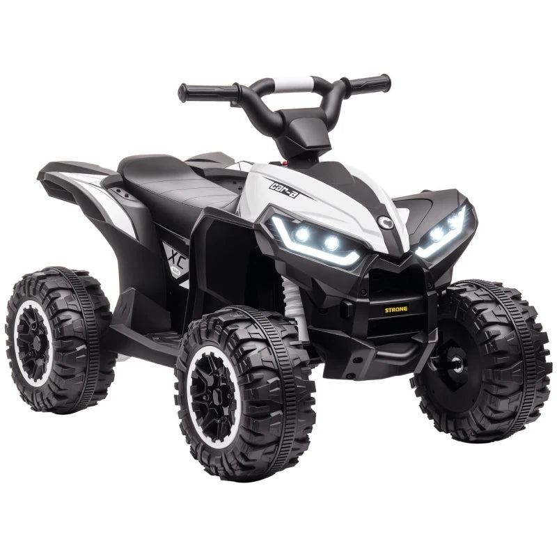 12V Ride-On Quad Bike w/ Music, Horn, for Ages 3-5 Years - White