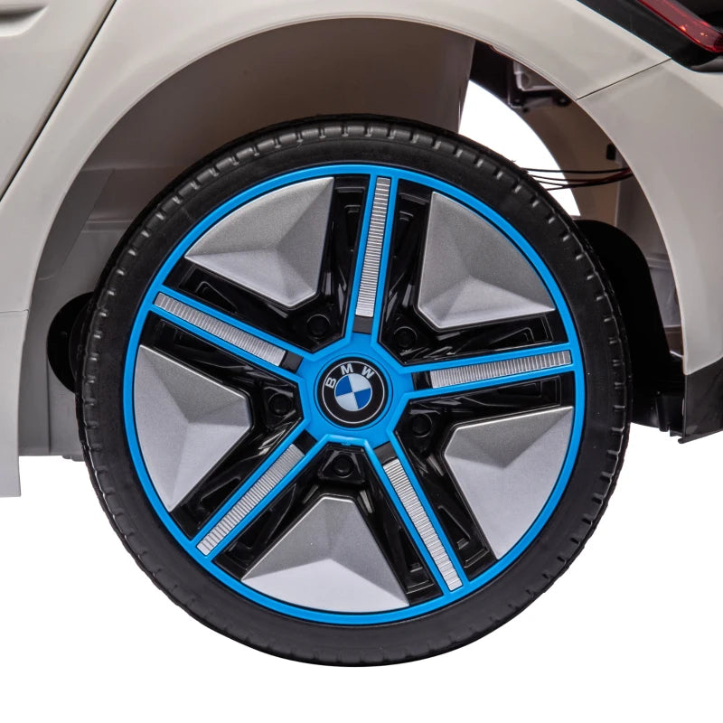 BMW i4 Licensed 12V Kids Electric Ride-On Car, White, Red and Light Blue