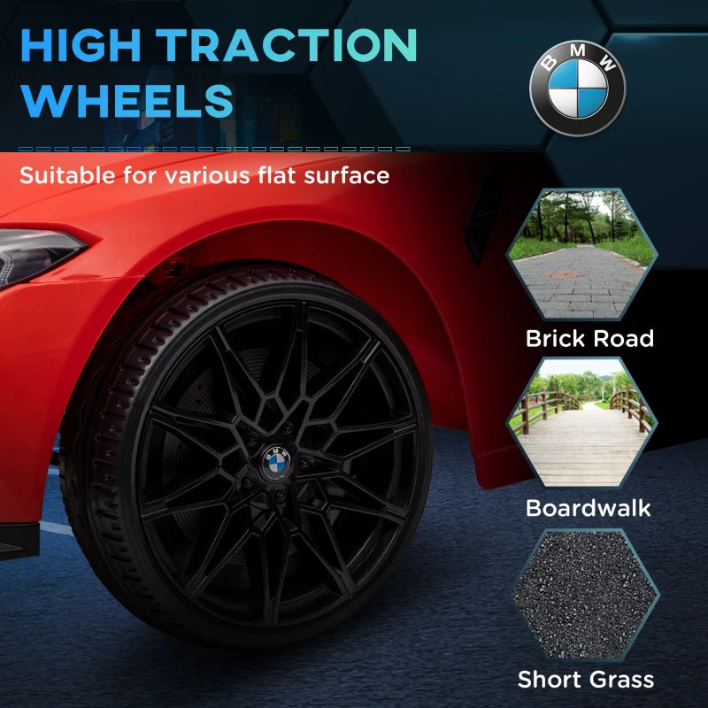 12V BMW Licensed Kids Car, with Easy Transport, Remote Control, Suspension, Music, Horn, LED Lights, Red