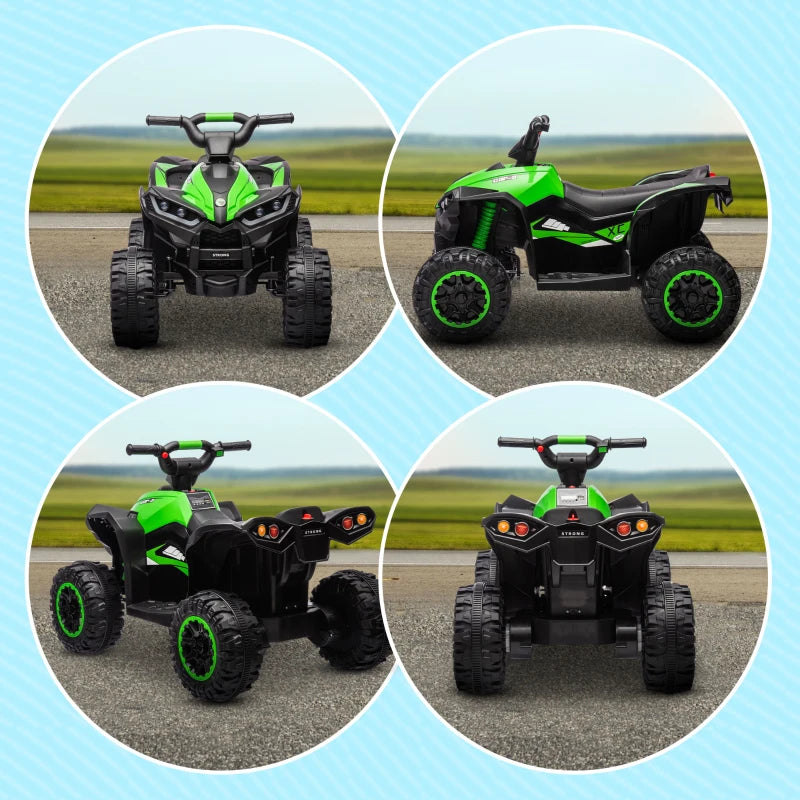 12V Ride-On Quad Bike, with Music, Horn, LED Lights, for Ages 3-5 Years, Green