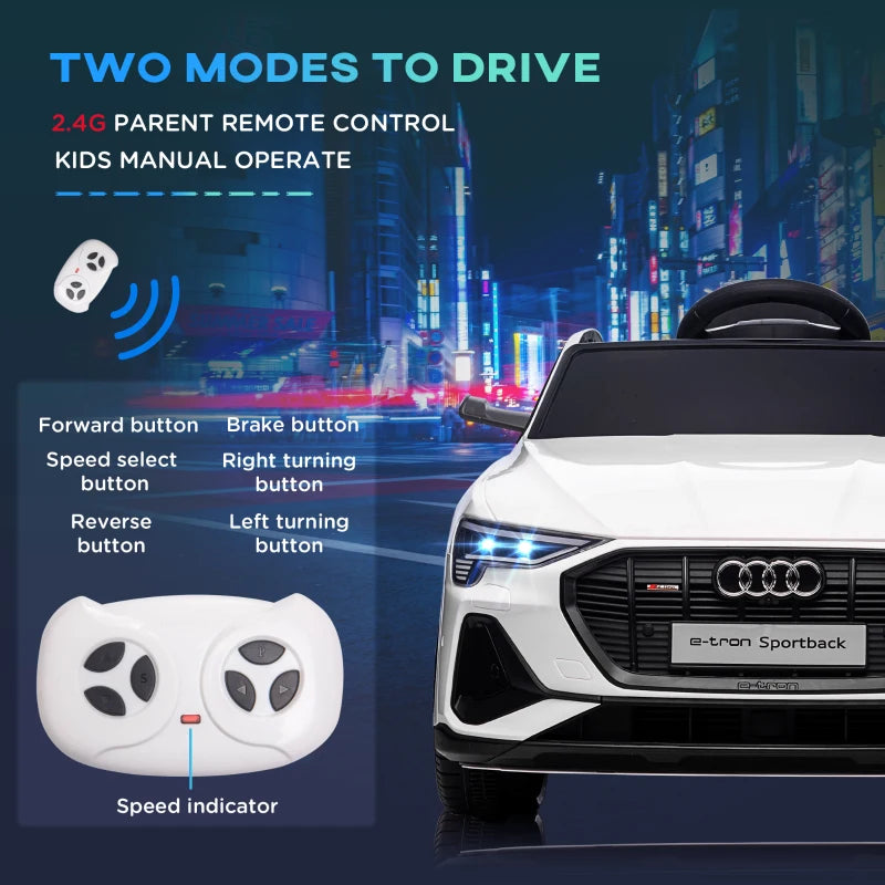 12V Kids Electric Ride-On Car, with Remote Control, Lights, Music, Horn - White