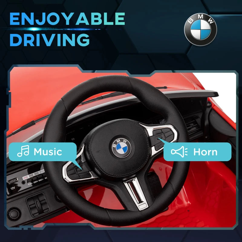 12V BMW Licensed Kids Car, with Easy Transport, Remote Control, Suspension, Music, Horn, LED Lights, Red