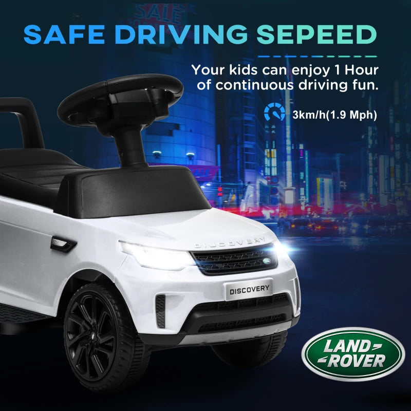 2-in-1 Land Rover Licensed 6V Kids Electric Ride On Car, Sliding Car w/ Headlights, Music, for 18-60 Months, White
