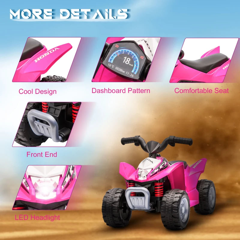 Honda Licensed Kids Electric Quad Bike, 6V ATV Ride On for Ages 1.5-3 Years, Pink