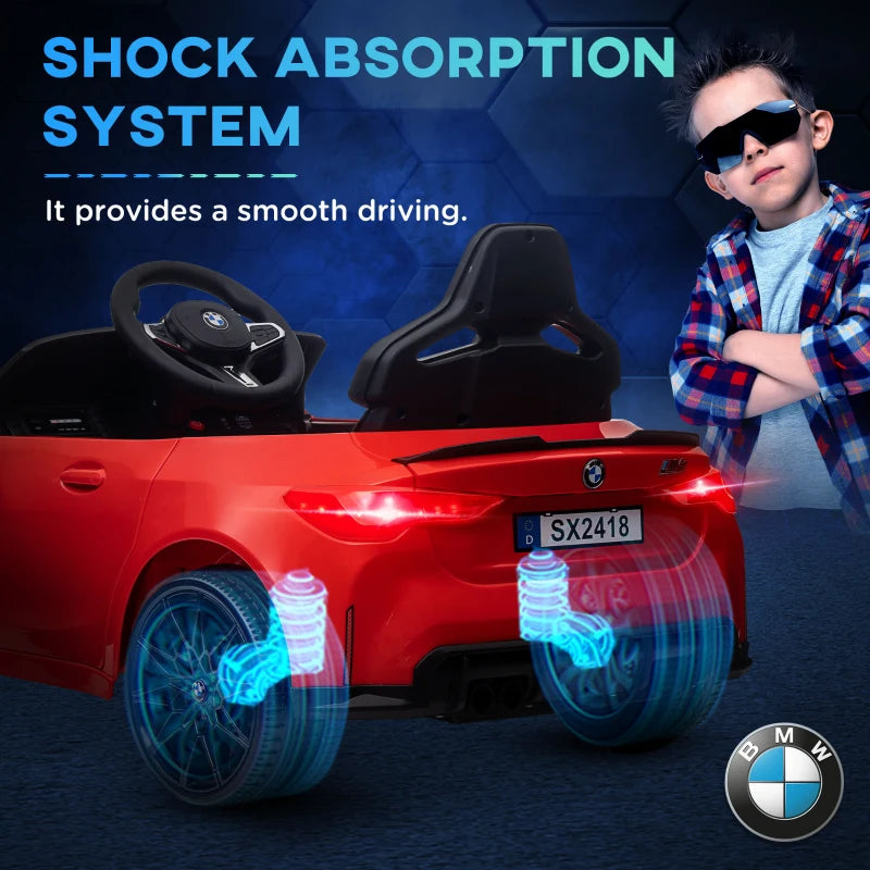 12V BMW Licensed Kids Car, with Easy Transport, Remote Control, Suspension, Music, Horn, LED Lights, Red