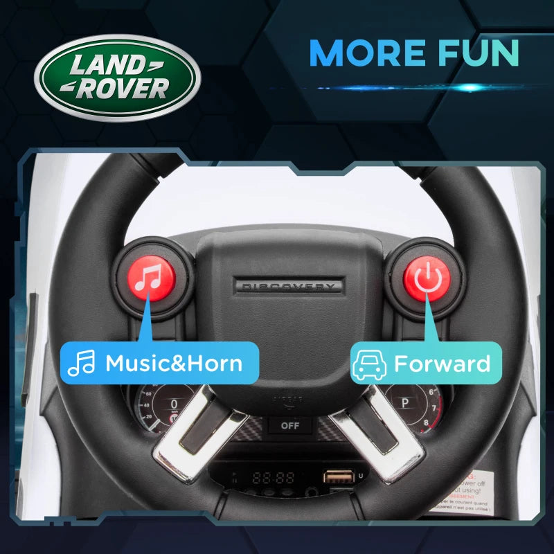 2-in-1 Land Rover Licensed 6V Kids Electric Ride On Car, Sliding Car w/ Headlights, Music, for 18-60 Months, White