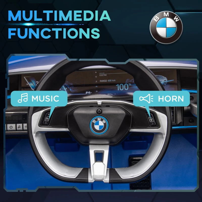 BMW i4 Licensed 12V Kids Electric Ride-On Car, Blue