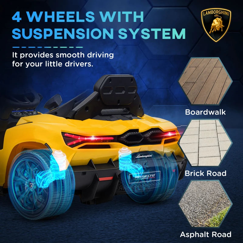 Lamborghini Revuelto Licensed 12V Ride on Car w/ Butterfly Doors, Transport Wheels, Suspension, Remote Control, Yellow