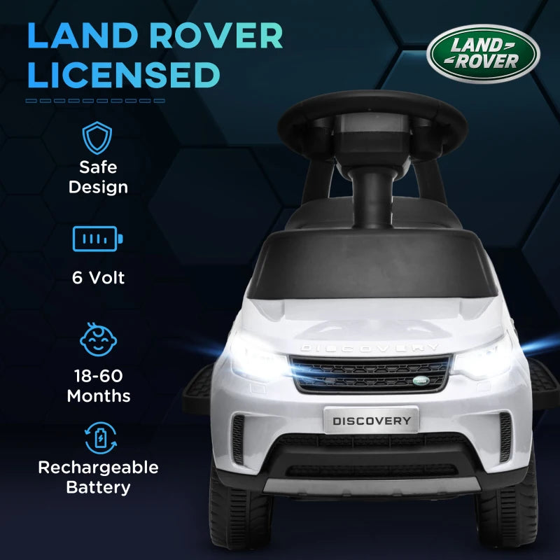 2-in-1 Land Rover Licensed 6V Kids Electric Ride On Car, Sliding Car w/ Headlights, Music, for 18-60 Months, White