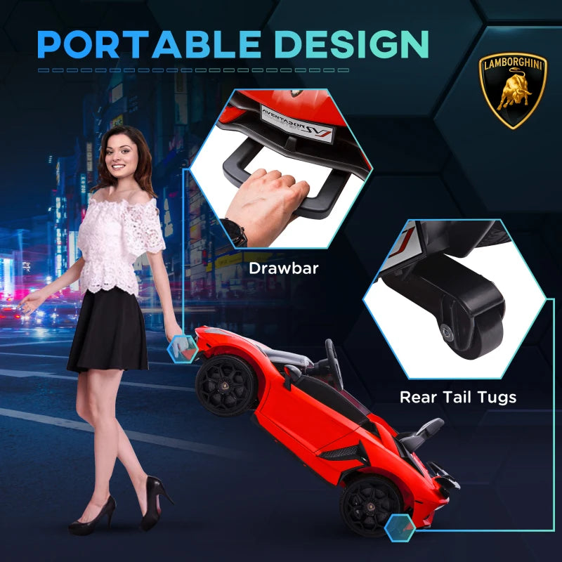 Lamborghini Licensed 12V kids Electric Car w/ Butterfly Doors, Remote, Music, Horn, Suspension - Red