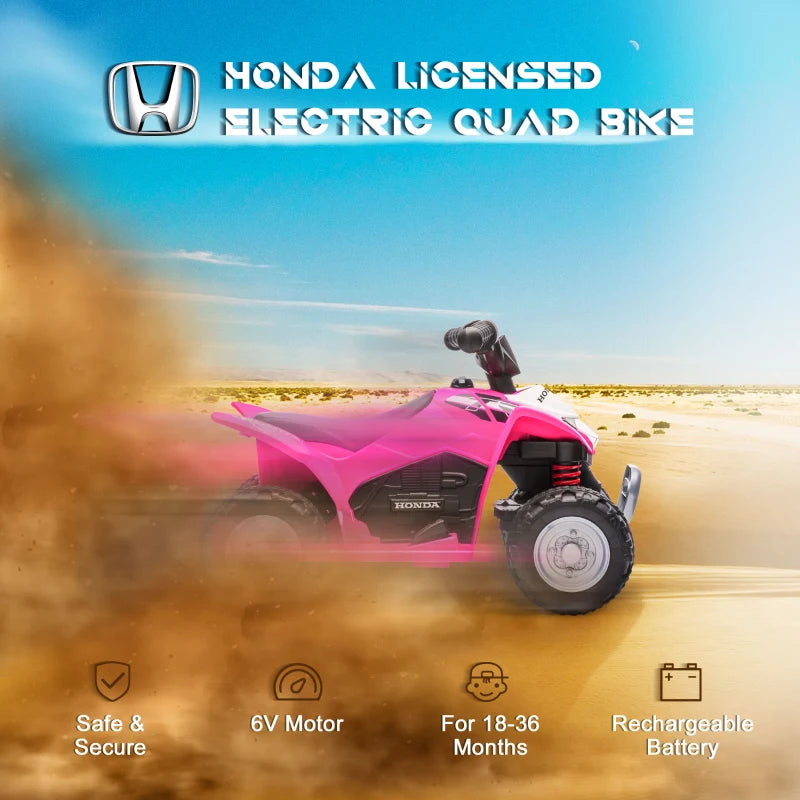 Honda Licensed Kids Electric Quad Bike, 6V ATV Ride On for Ages 1.5-3 Years, Pink