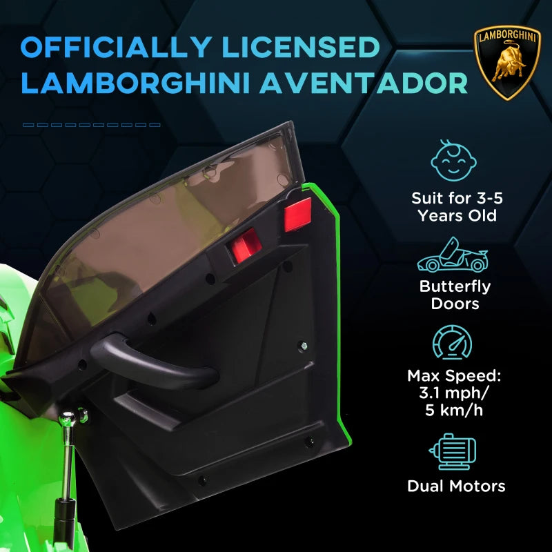 Lamborghini Licensed 12V kids Electric Car w/ Butterfly Doors, Remote, Music, Horn, Suspension - Green