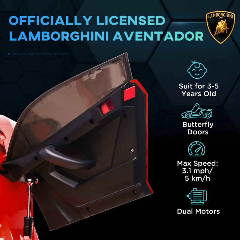 Lamborghini Licensed 12V kids Electric Car w/ Butterfly Doors, Remote, Music, Horn, Suspension - Red