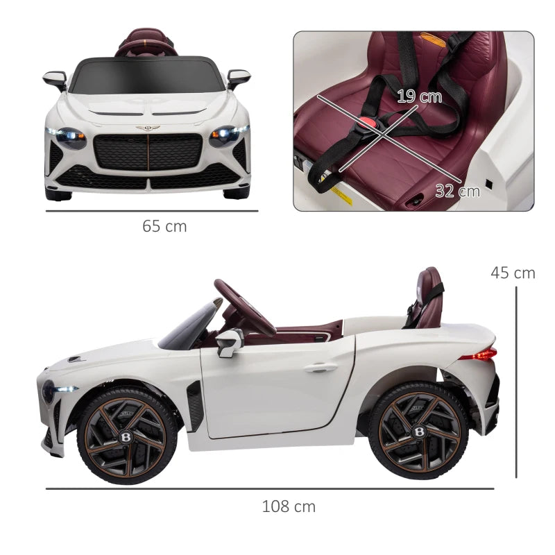 Bentley Bacalar Licensed 12V Kids Electric Car, with Remote Control, White