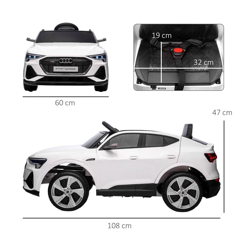 12V Kids Electric Ride-On Car, with Remote Control, Lights, Music, Horn - White