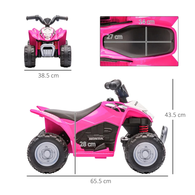 Honda Licensed Kids Electric Quad Bike, 6V ATV Ride On for Ages 1.5-3 Years, Pink